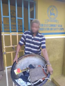SO-SAFE CORPS APPREHENDS SUSPECT OVER THEFT OF IRON POTS AND POWER BANK IN IYESI, OTA